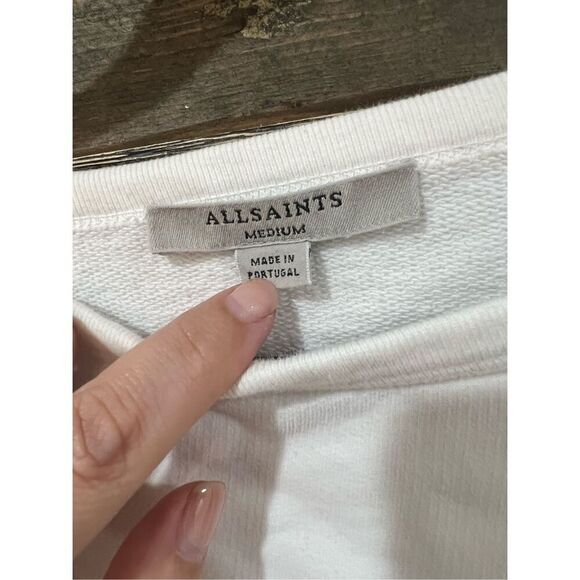 AllSaints cotton sweatshirt top long sleeve white sz M - Picture 4 of 7